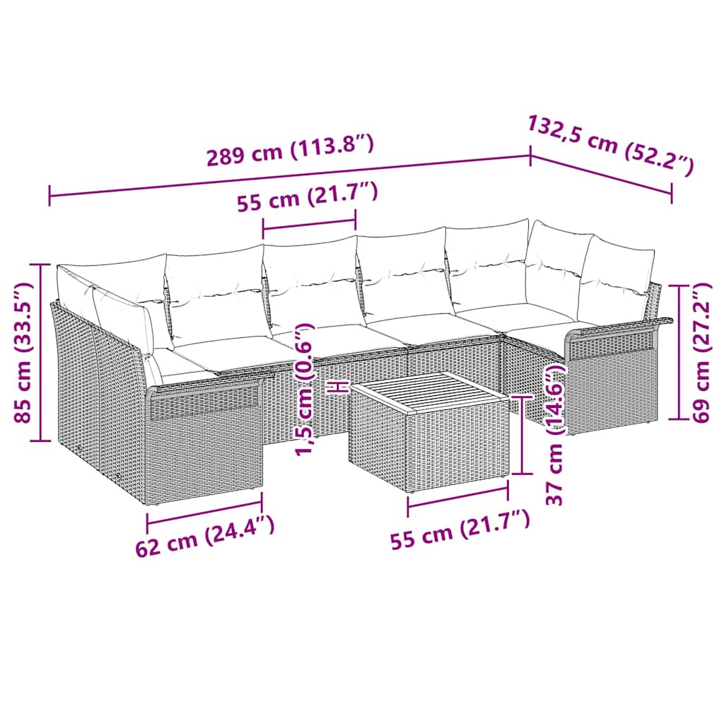 Gartensofa-set mit Speicher 8 pcs Beige und Creme Poly-Rattan