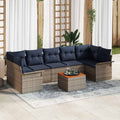 Gartensofa-set 8 pcs Grau und Marineblau Poly-Rattan