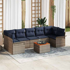 Gartensofa-set 8 pcs Grau und Marineblau Poly-Rattan