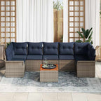 Gartensofa-set 8 pcs Grau und Marineblau Poly-Rattan