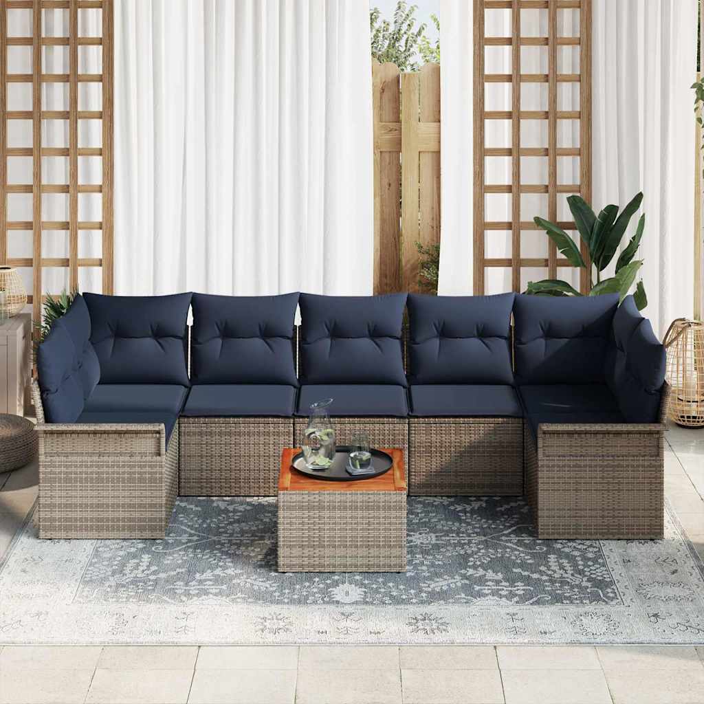 Gartensofa-set 8 pcs Grau und Marineblau Poly-Rattan