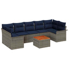 Gartensofa-set 8 pcs Grau und Marineblau Poly-Rattan