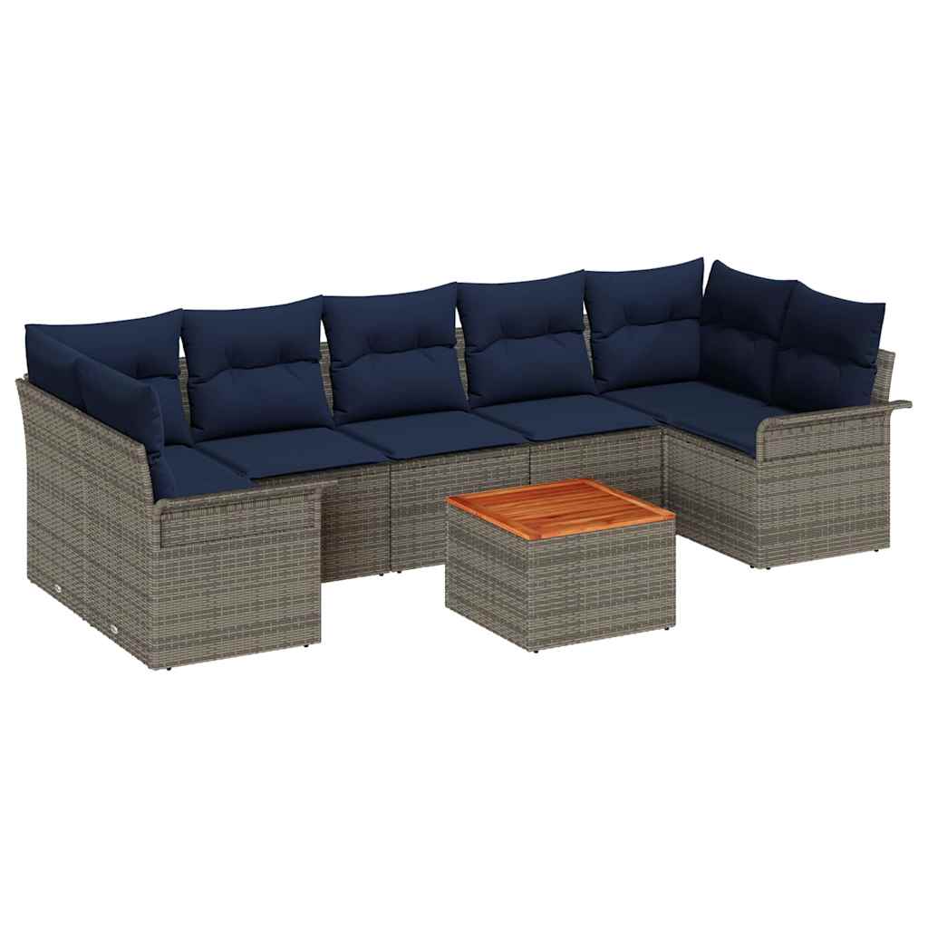 Gartensofa-set 8 pcs Grau und Marineblau Poly-Rattan