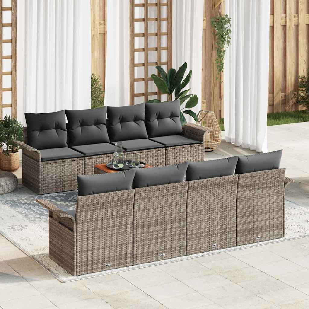 Gartensofa-set mit Speicher 9 pcs Grau Poly-Rattan