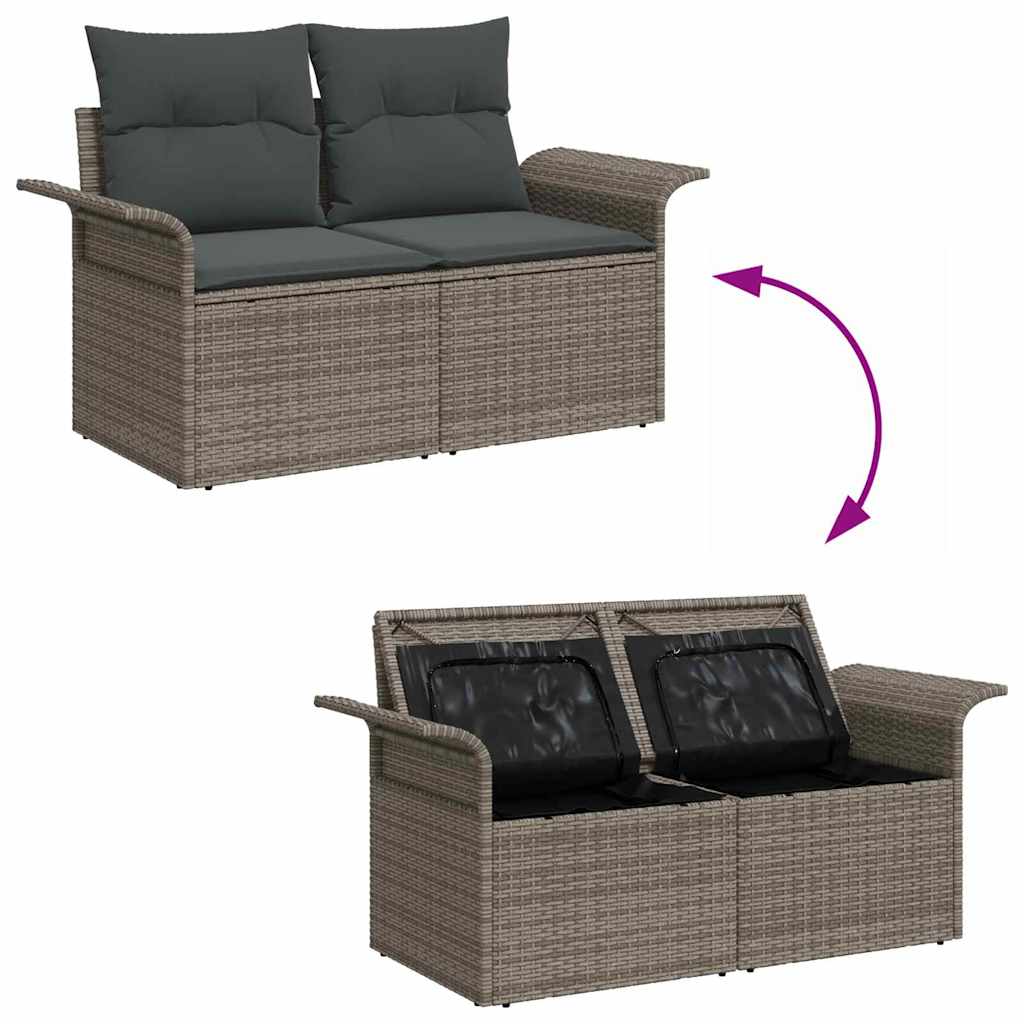 Gartensofa-set mit Speicher 9 pcs Grau Poly-Rattan
