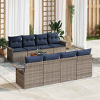 Gartensofa-set 9 pcs Grau und Marineblau Poly-Rattan