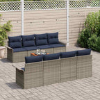 Gartensofa-set 9 pcs Grau und Marineblau Poly-Rattan