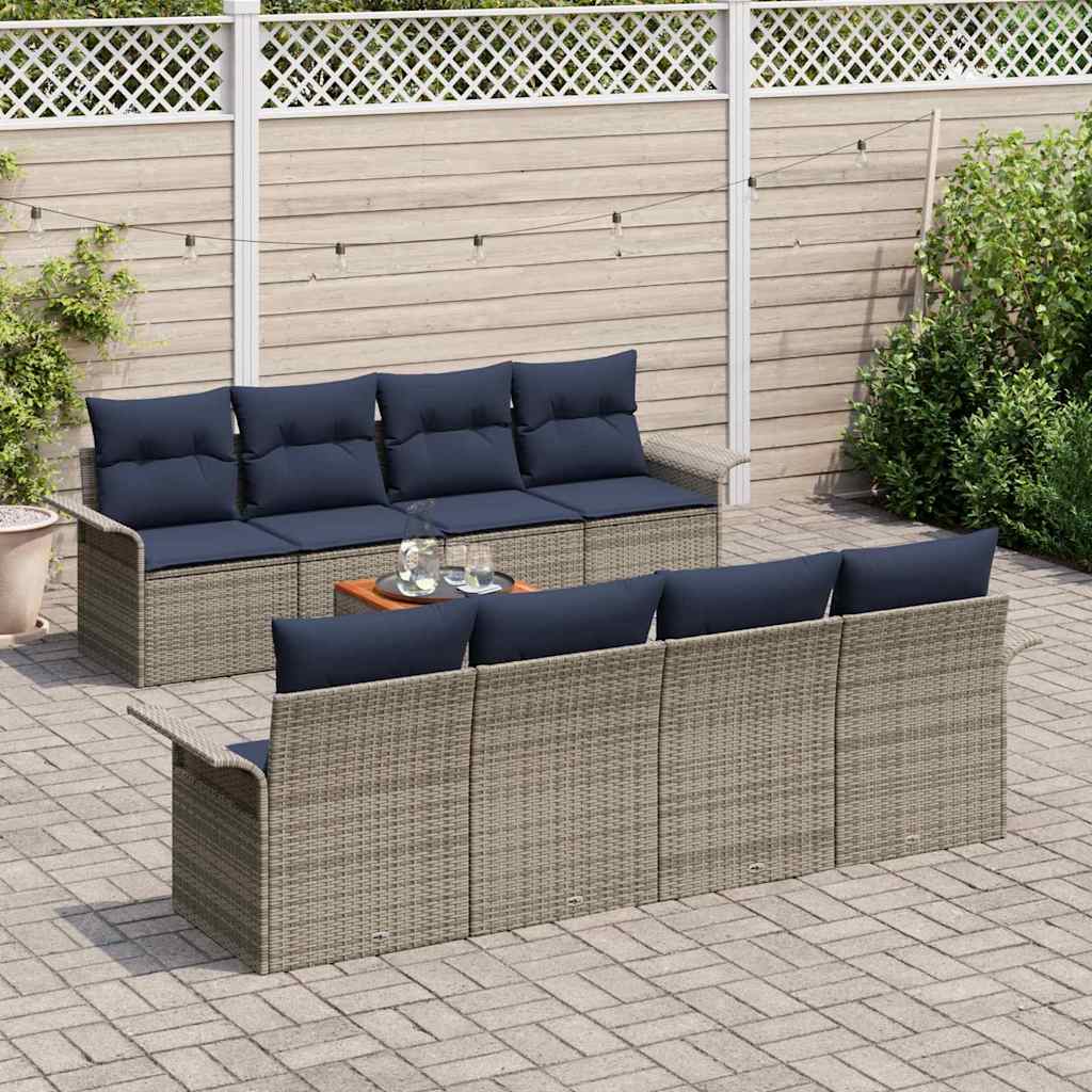 Gartensofa-set 9 pcs Grau und Marineblau Poly-Rattan
