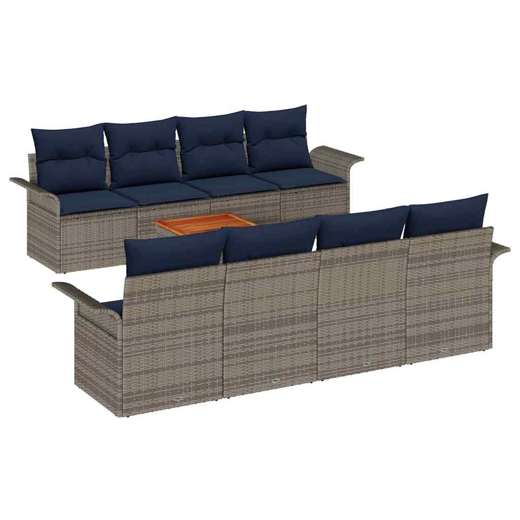 Gartensofa-set 9 pcs Grau und Marineblau Poly-Rattan