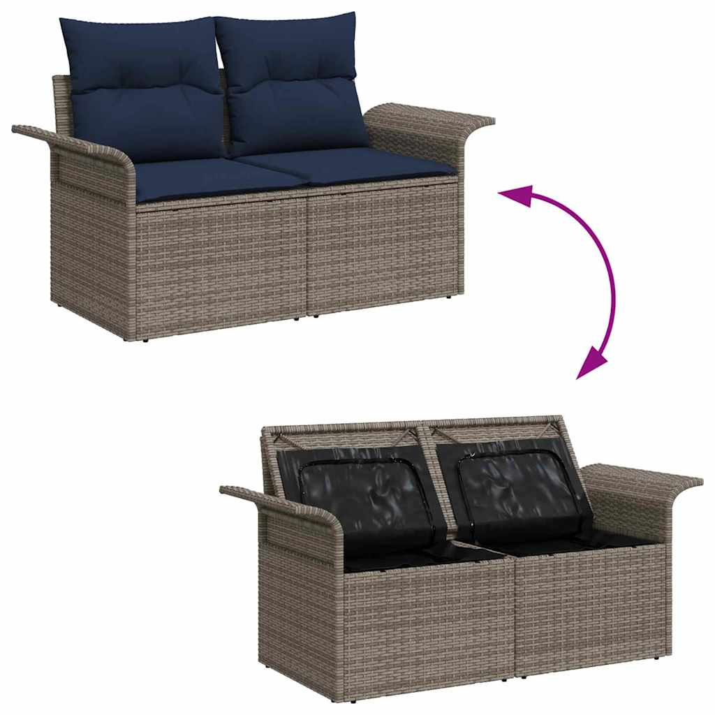 Gartensofa-set 9 pcs Grau und Marineblau Poly-Rattan