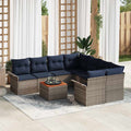Gartensofa-set 9 pcs Grau und Marineblau Poly-Rattan