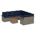 Gartensofa-set 9 pcs Grau und Marineblau Poly-Rattan