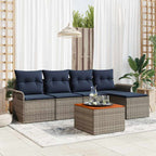 Gartensofa-set 6 pcs Grau und Marineblau Poly-Rattan