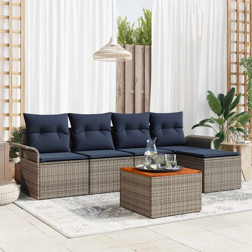 Gartensofa-set 6 pcs Grau und Marineblau Poly-Rattan