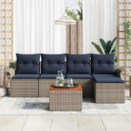 Gartensofa-set 6 pcs Grau und Marineblau Poly-Rattan