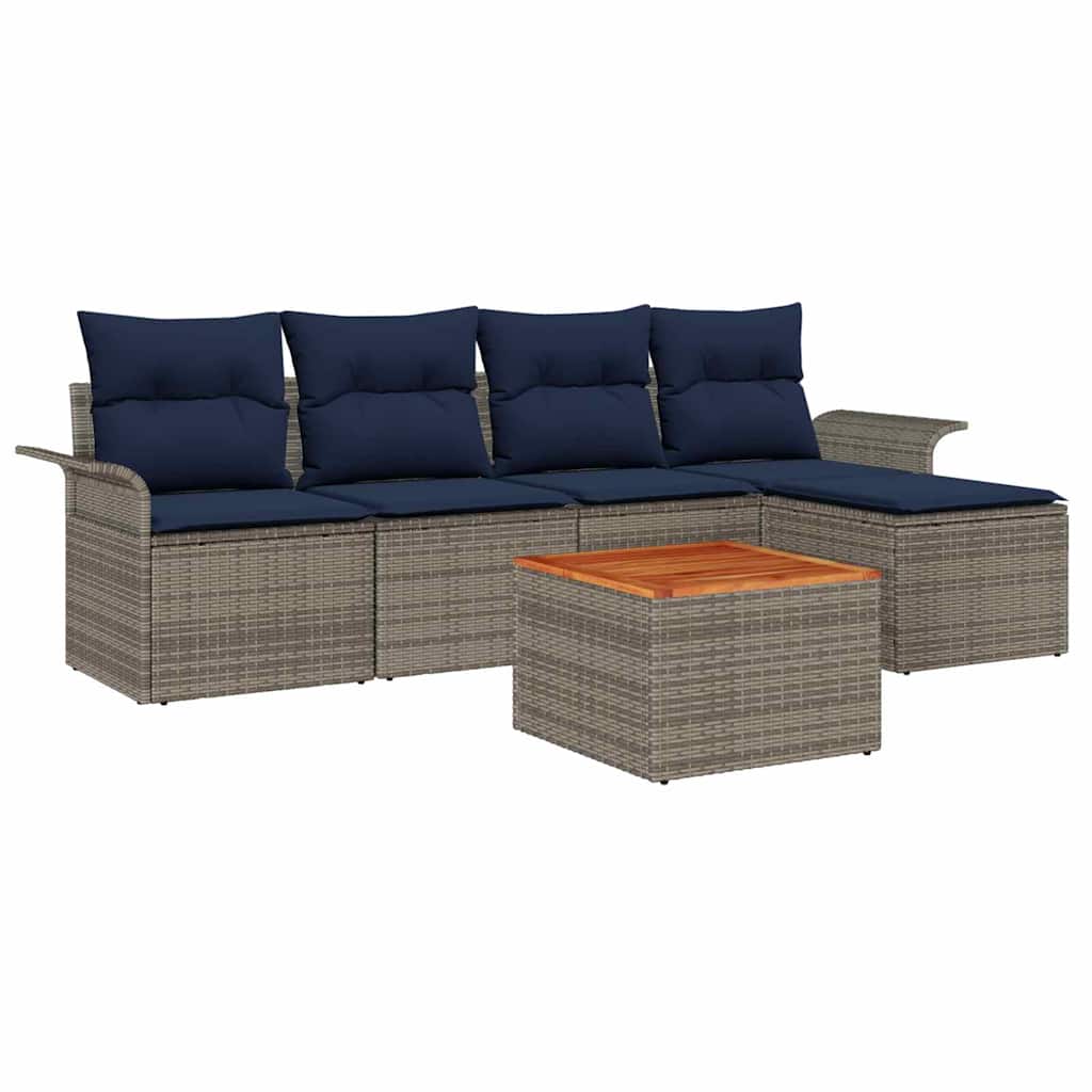 Gartensofa-set 6 pcs Grau und Marineblau Poly-Rattan