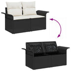 Gartensofa-set mit Speicher 5 pcs Schwarz und Creme Poly-Rattan