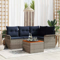 Gartensofa-set 5 pcs Grau und Marineblau Poly-Rattan