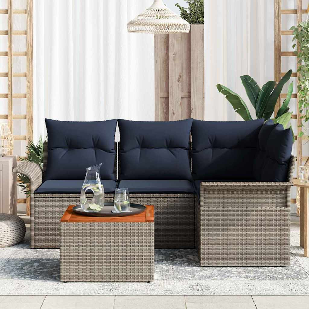 Gartensofa-set 5 pcs Grau und Marineblau Poly-Rattan