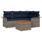 Gartensofa-set 5 pcs Grau und Marineblau Poly-Rattan