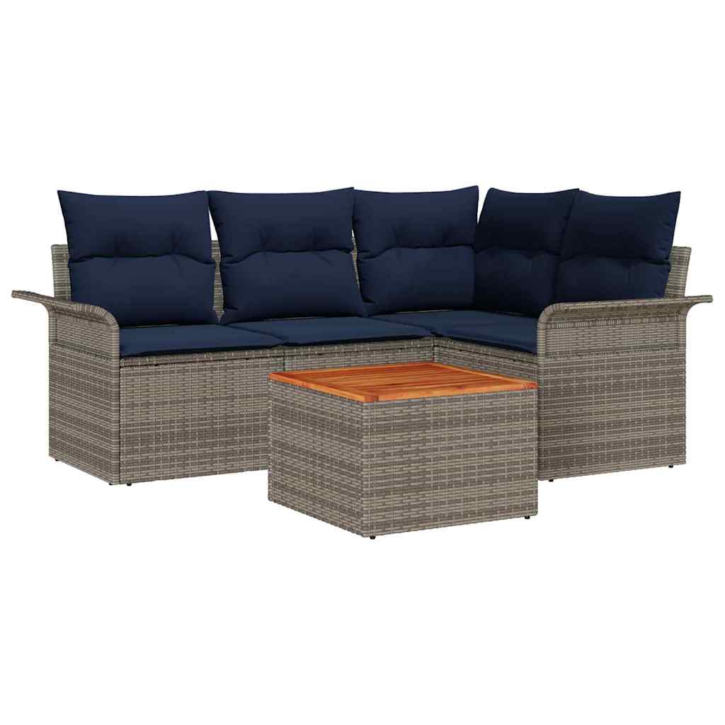 Gartensofa-set 5 pcs Grau und Marineblau Poly-Rattan