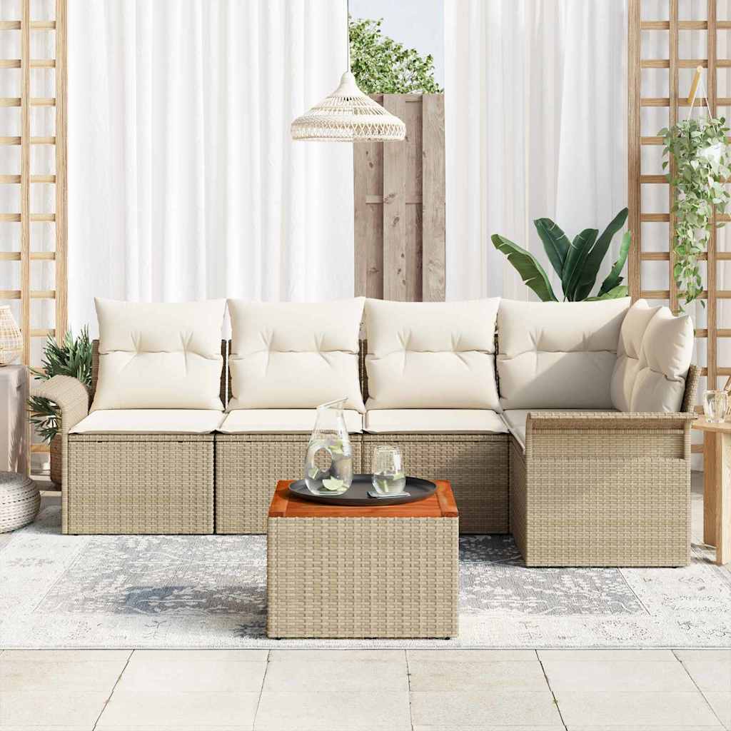 Gartensofa-set mit Speicher 6 pcs Beige und Creme Poly-Rattan
