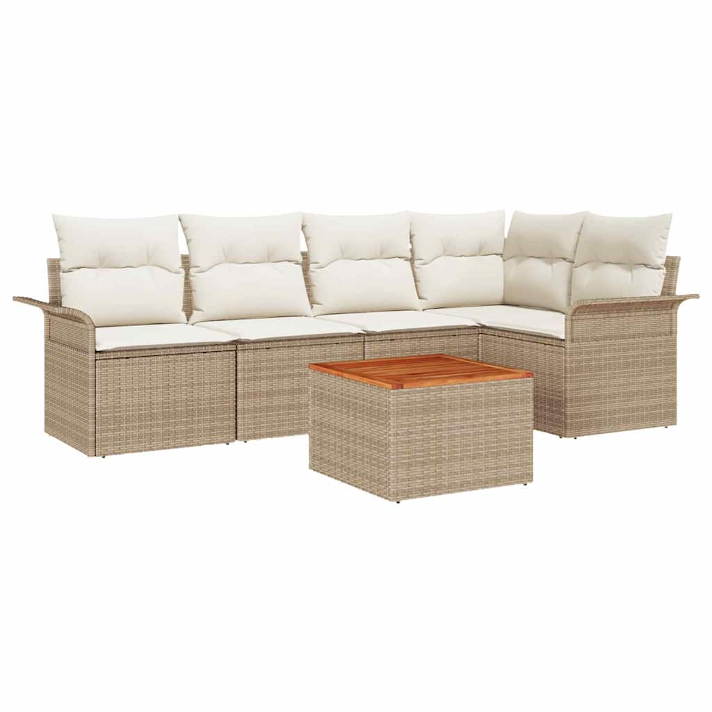 Gartensofa-set mit Speicher 6 pcs Beige und Creme Poly-Rattan