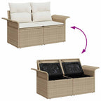 Gartensofa-set mit Speicher 6 pcs Beige und Creme Poly-Rattan