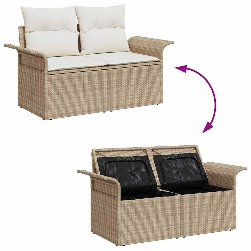 Gartensofa-set mit Speicher 6 pcs Beige und Creme Poly-Rattan