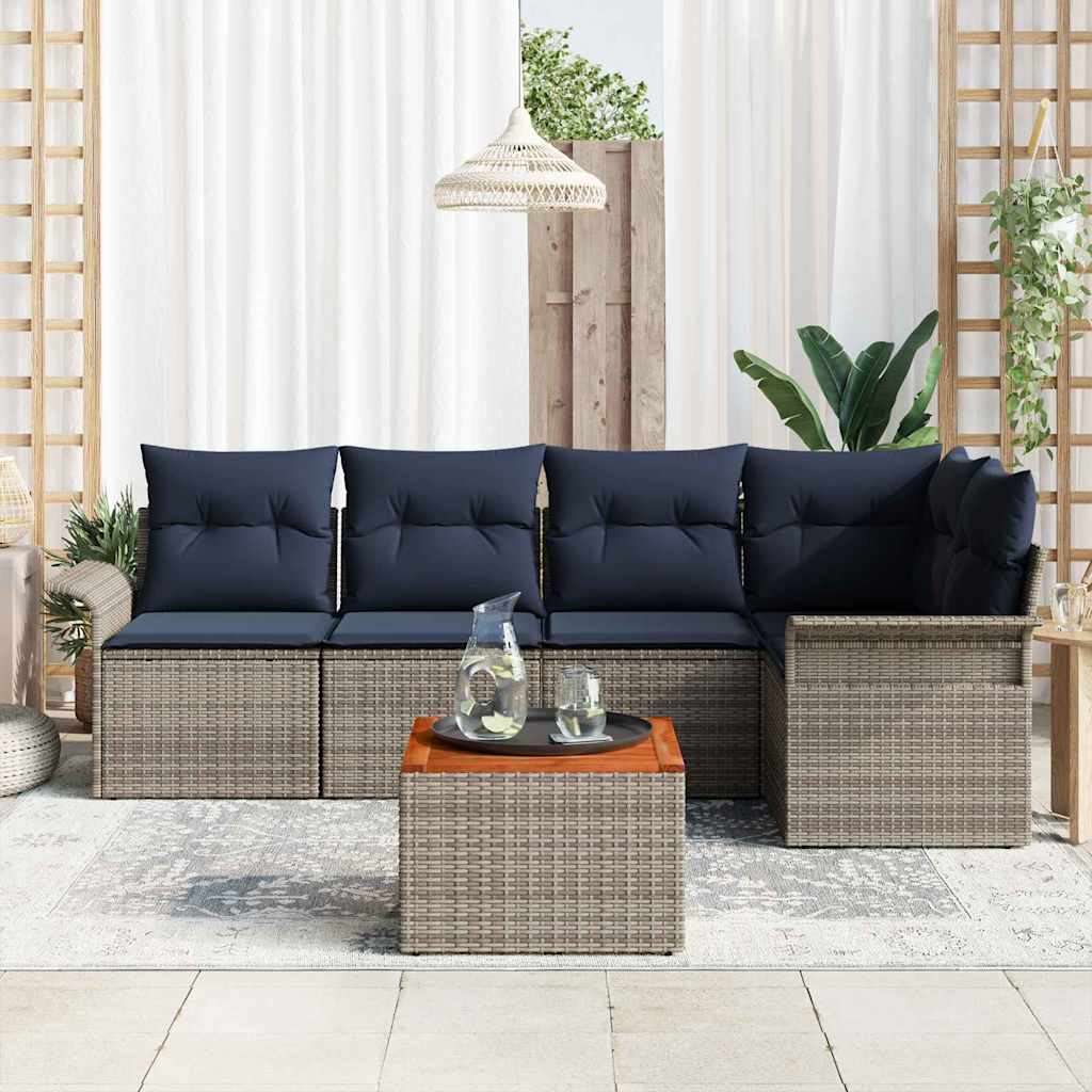 Gartensofa-set 6 pcs Grau und Marineblau Poly-Rattan
