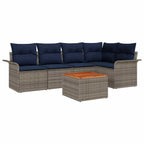 Gartensofa-set 6 pcs Grau und Marineblau Poly-Rattan