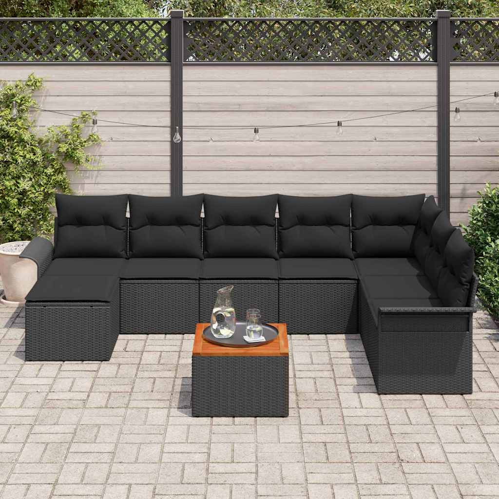 Gartensofa-set mit Speicher 9 pcs Schwarz Poly-Rattan