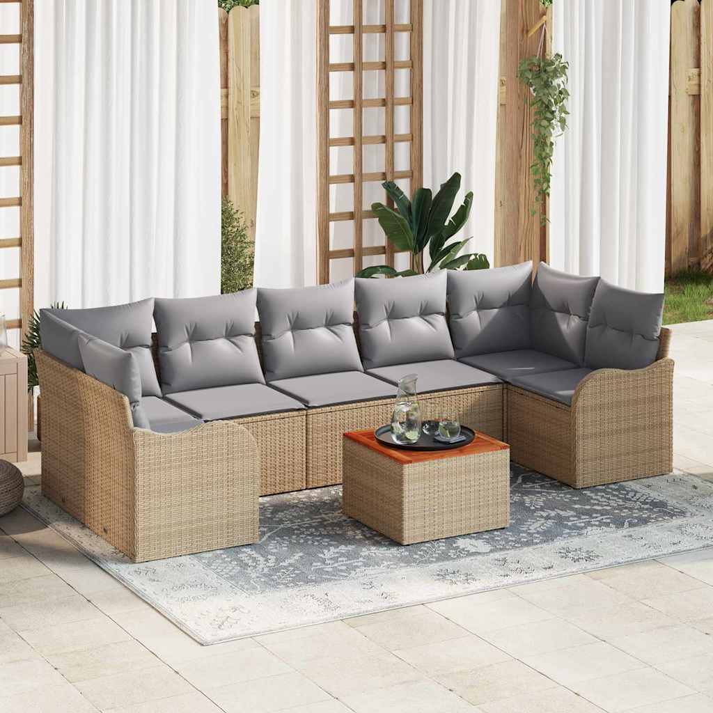 Gartensofa-set 8 pcs Beige und Hellgrau Poly-Rattan