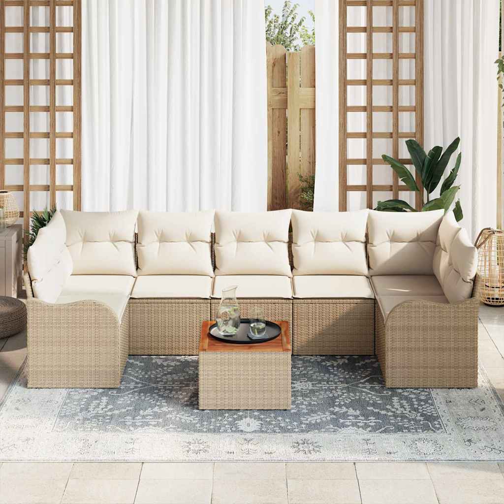 Gartensofa-set mit Speicher 8 pcs Beige und Creme Poly-Rattan