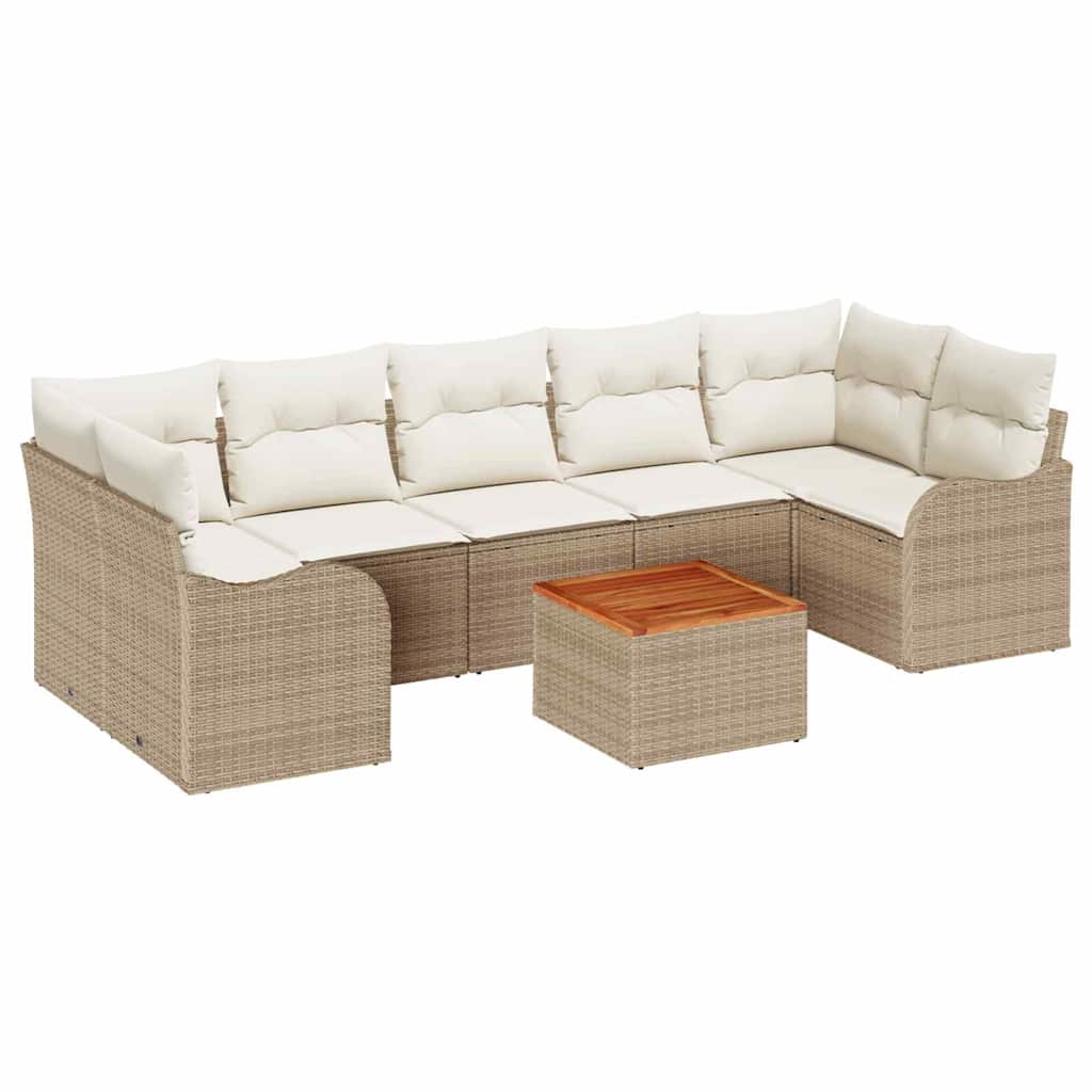 Gartensofa-set mit Speicher 8 pcs Beige und Creme Poly-Rattan