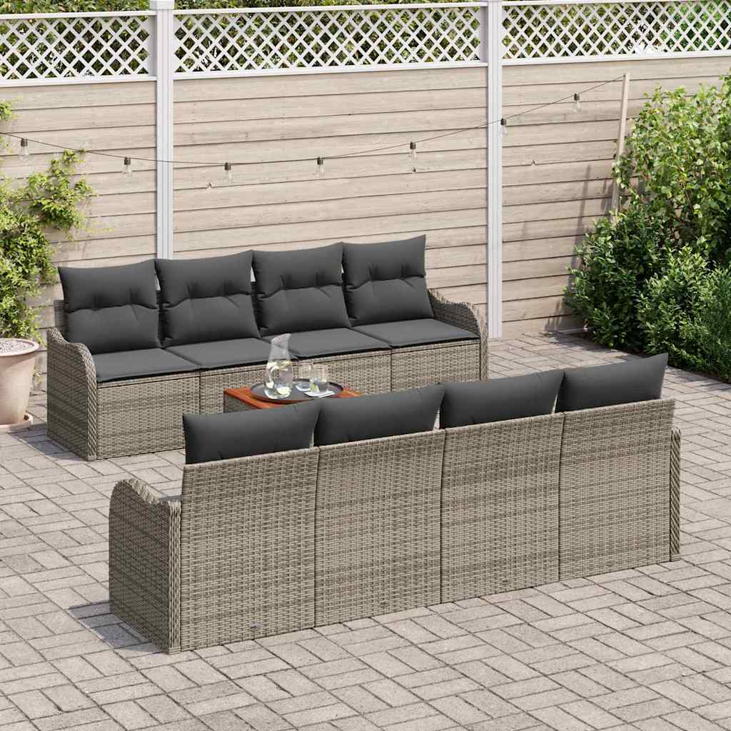 Gartensofa-set mit Speicher 9 pcs Grau Poly-Rattan