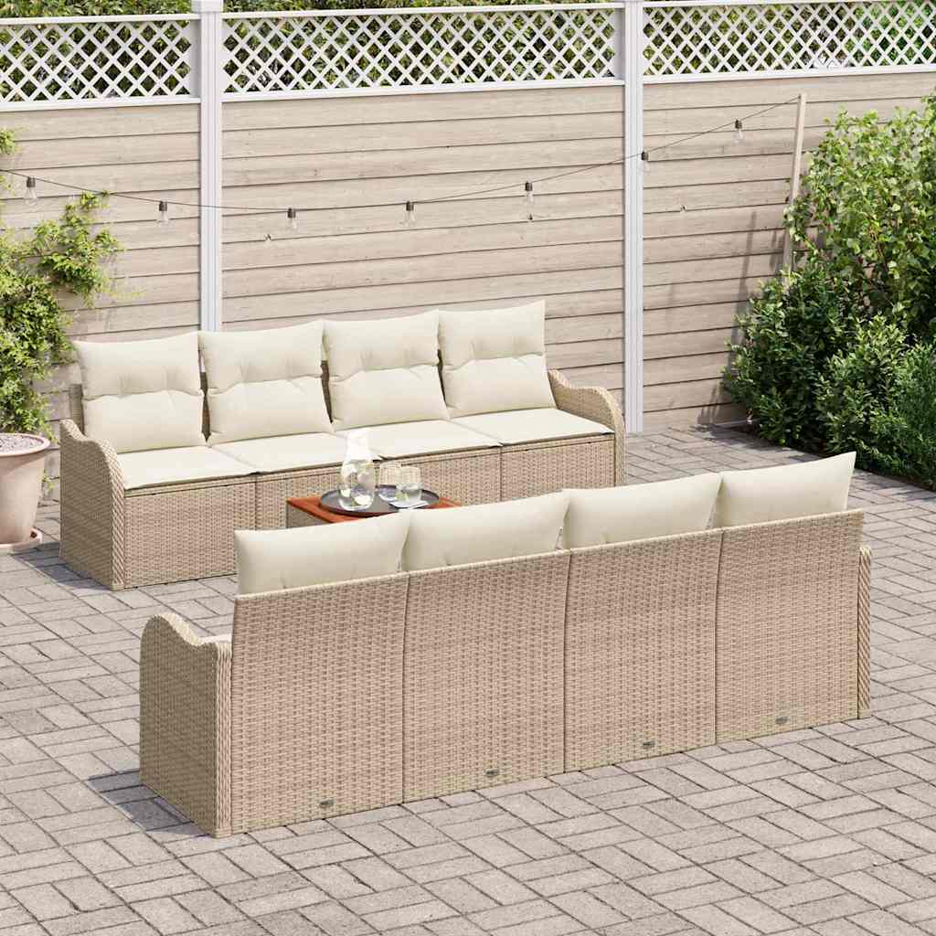 Gartensofa-set mit Speicher 9 pcs Beige und Creme Poly-Rattan