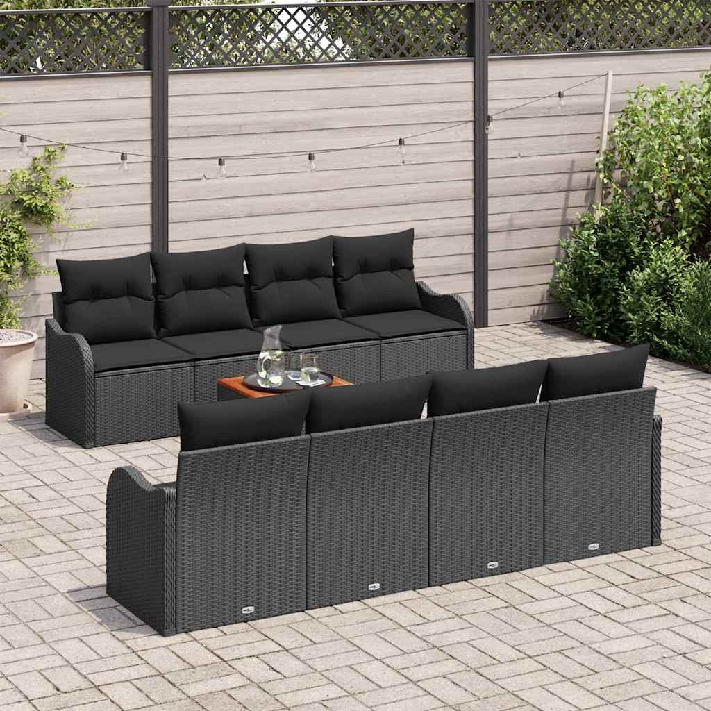 Gartensofa-set mit Speicher 9 pcs Schwarz Poly-Rattan