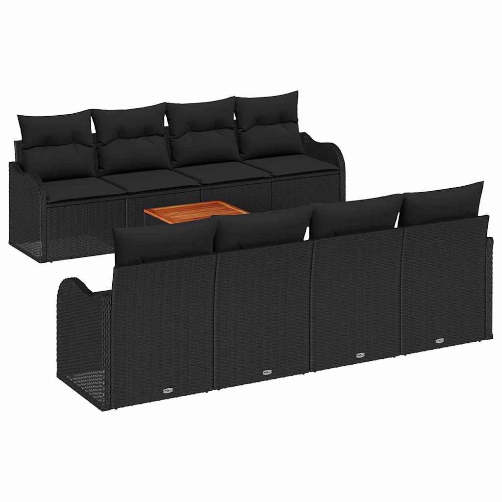 Gartensofa-set mit Speicher 9 pcs Schwarz Poly-Rattan