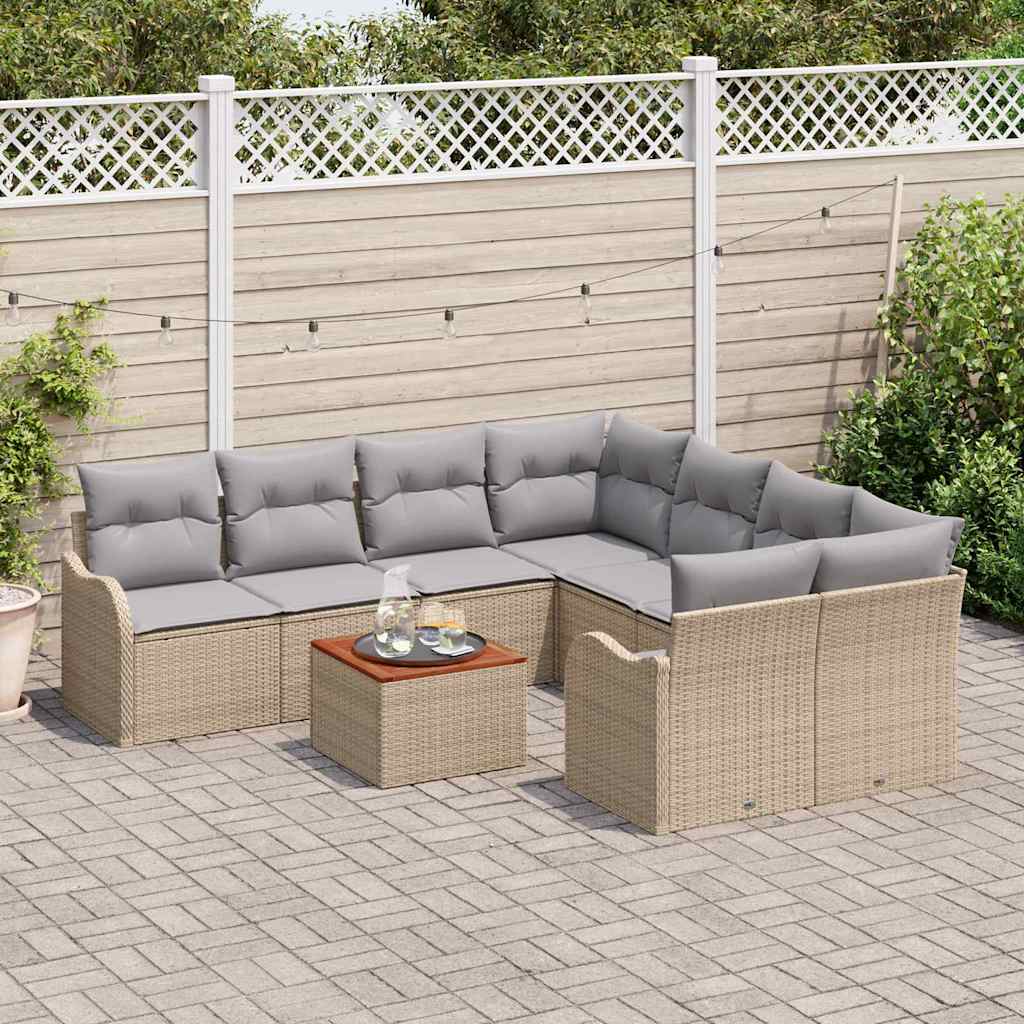 Gartensofa-set 9 pcs Beige und Hellgrau Poly-Rattan