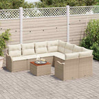 Gartensofa-set mit Speicher 9 pcs Beige und Creme Poly-Rattan