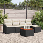 Gartensofa-set mit Speicher 6 pcs Schwarz und Creme Poly-Rattan