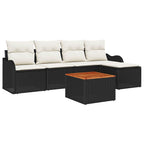 Gartensofa-set mit Speicher 6 pcs Schwarz und Creme Poly-Rattan