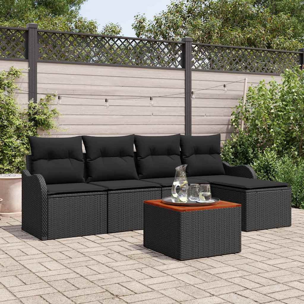 Gartensofa-set mit Speicher 6 pcs Schwarz Poly-Rattan