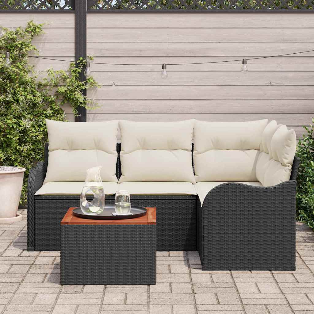 Gartensofa-set mit Speicher 5 pcs Schwarz und Creme Poly-Rattan