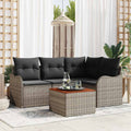 Gartensofa-set mit Speicher 5 pcs Grau Poly-Rattan