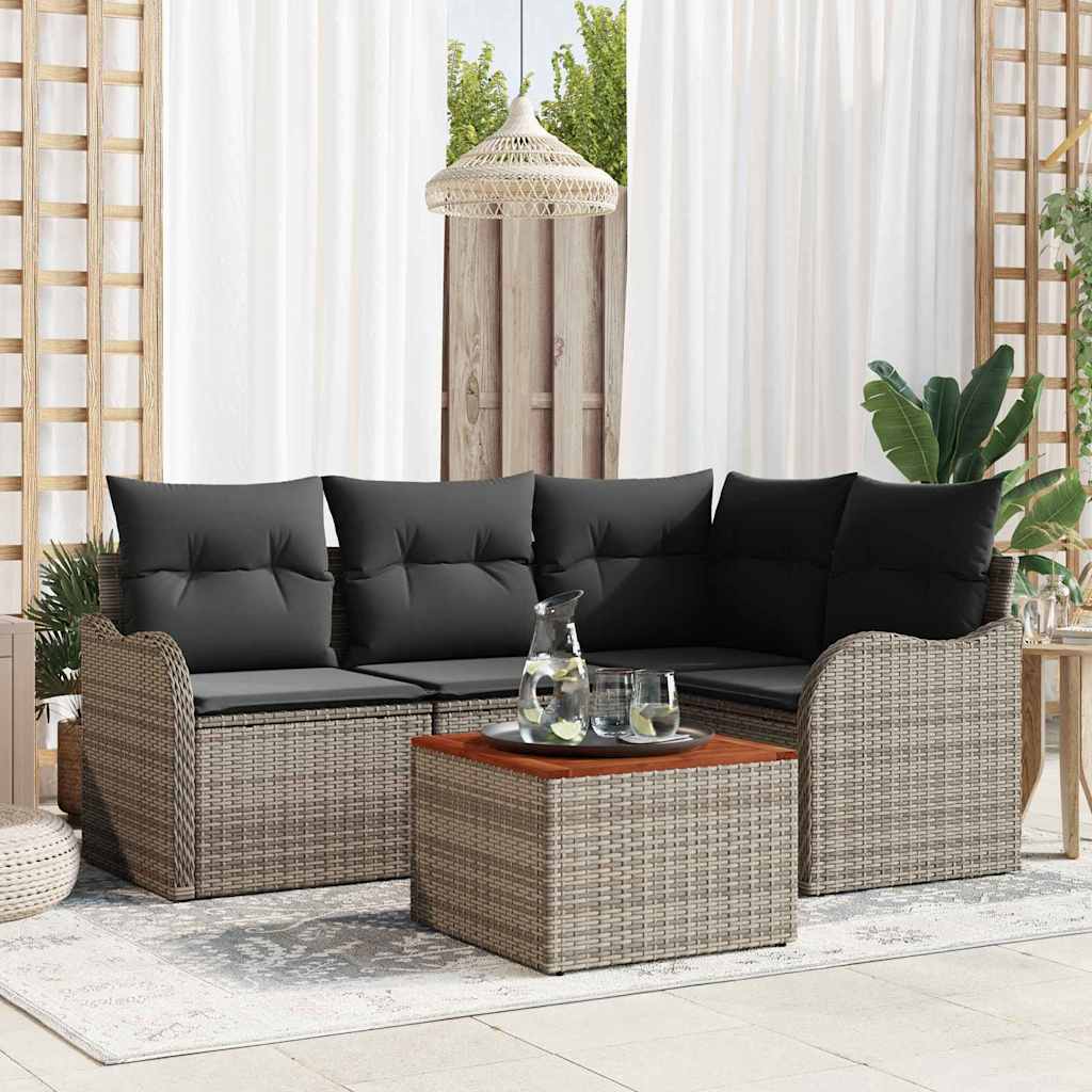 Gartensofa-set mit Speicher 5 pcs Grau Poly-Rattan