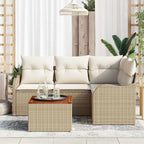 Gartensofa-set mit Speicher 5 pcs Beige und Creme Poly-Rattan