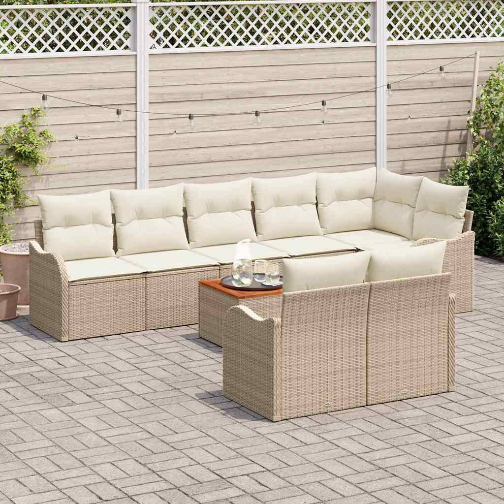 Gartensofa-set mit Speicher 9 pcs Beige und Creme Poly-Rattan