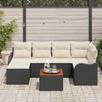 Gartensofa-set mit Speicher 7 pcs Schwarz und Creme Poly-Rattan